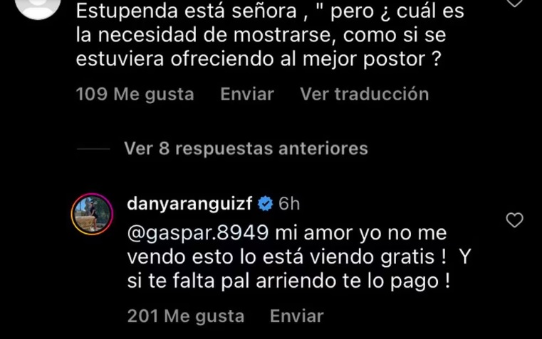 Daniela Aránguiz responde usuaria Instagram