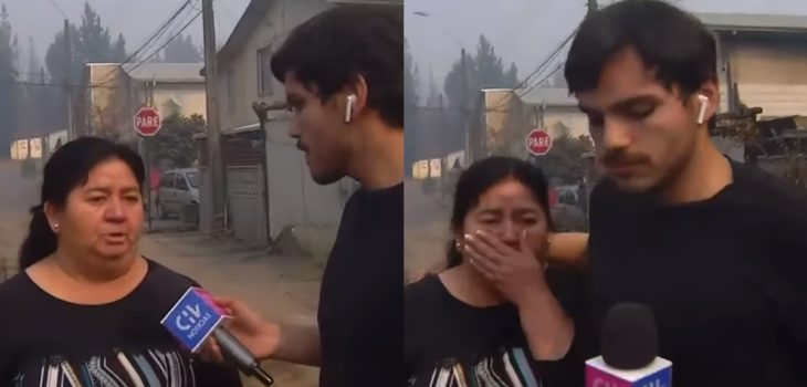 El aplaudido gesto de periodista de CHV con mujer que se quebró al pedir ayuda tras incendio