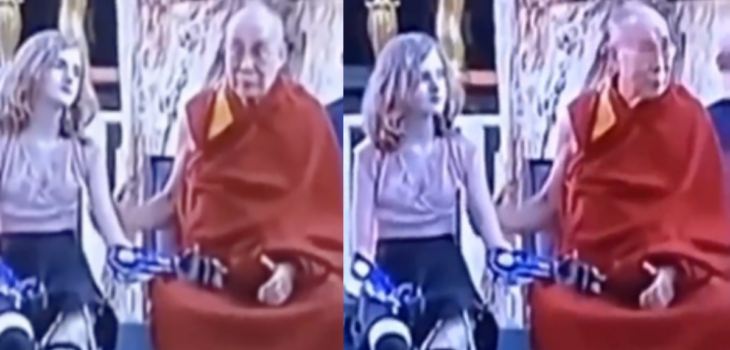 Viralizan nuevo video del dalái lama acariciando a niña en situación de discapacidad.