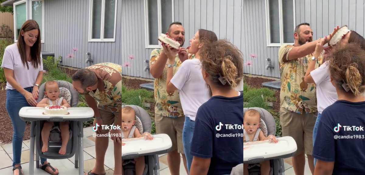 Hombre estrella torta en rostro de su esposa en primer cumpleaños de su hijo: broma generó debate