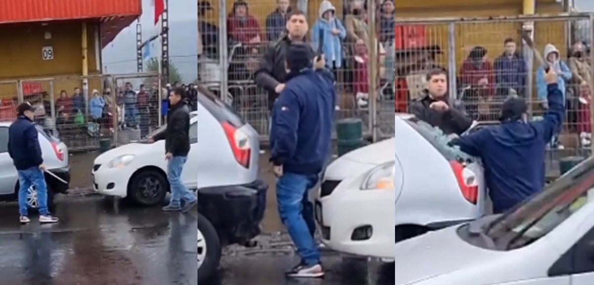 Captan brutal pelea en Temuco: conductor sacó un machete y el otro chofer se defendió con una llave