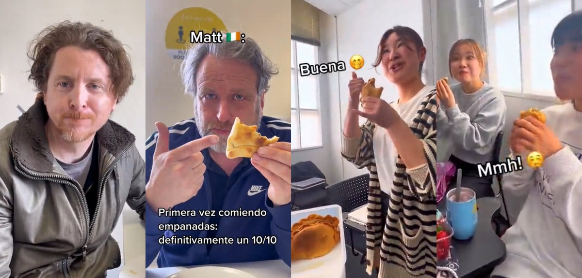 Captan reacción de británicos, japonesas y tailandesas probando su primera empanada de pino