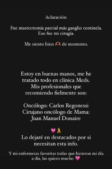 Aylén Milla detalles operación cáncer de mama