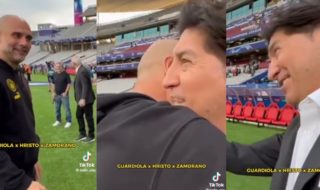 Iván Zamorano y Pep Guardiola previo a final de Champions League