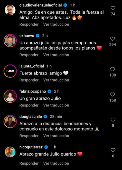 Mensajes famosos muerte papá Julio César Rodríguez