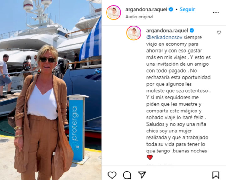 Raquel Argandoña respondió a seguidora que cuestionó sus vacaciones: “No soy una niña chica”