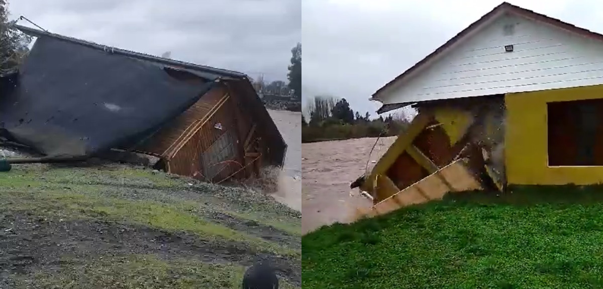 Captan impactantes momentos en que ríos de región de Ñuble arrasan con casas en Pinto y Coihueco