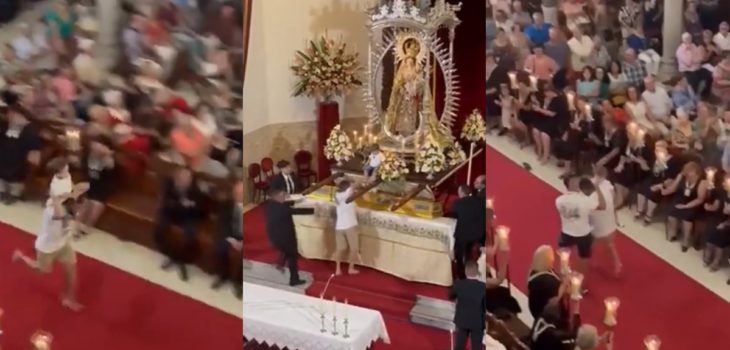 Hombre irrumpe en iglesia de Tenerife para dejar a niño junto a la Virgen: extraño momento es viral