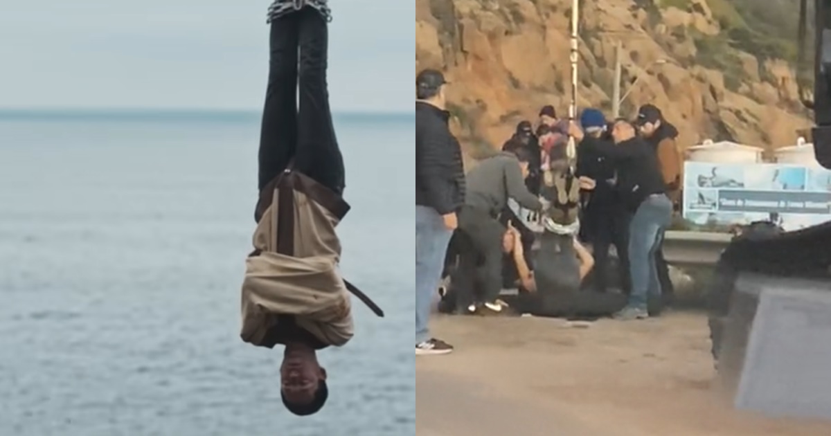 Mago Jean Paul Olhaberry se amarra cabeza abajo a 20 metros de altura en acantilado de Concón