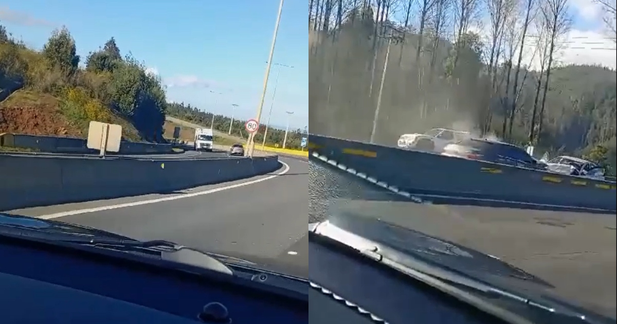 Registran a sujeto manejando contra el tránsito en carretera de Arauco: terminó chocando a otro auto