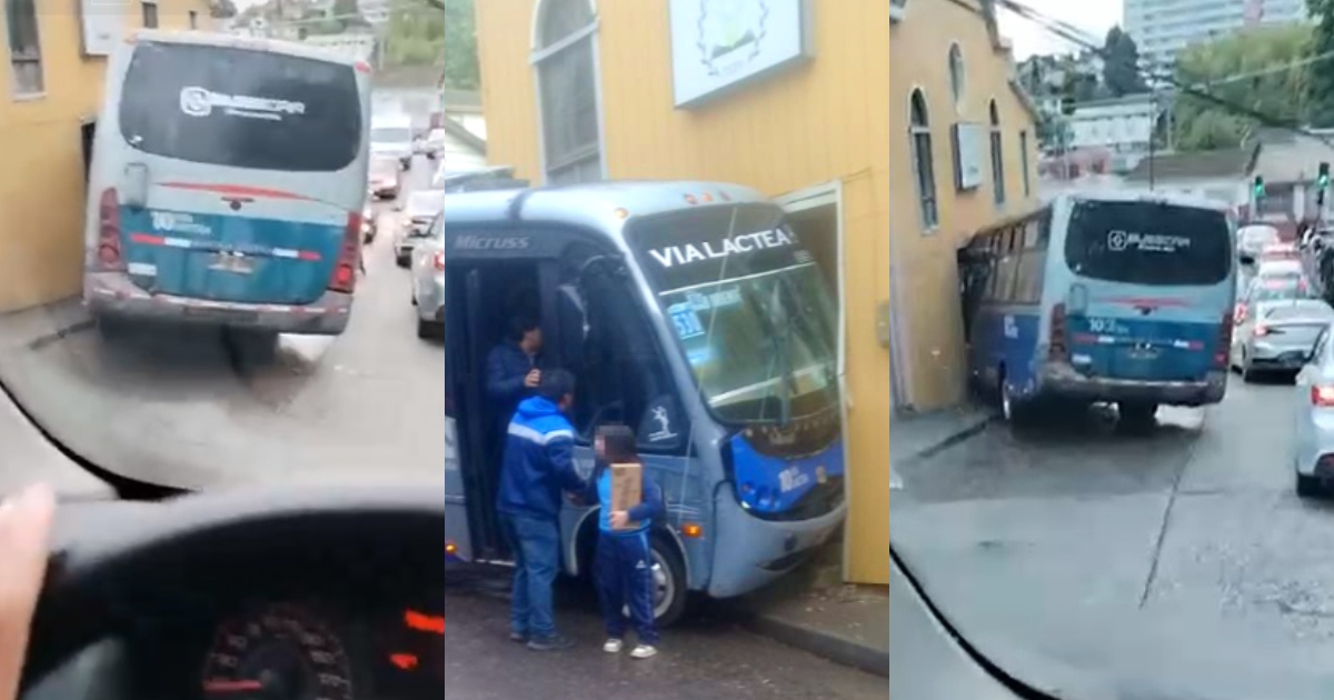 Microbús incrustado en iglesia de Talcahuano