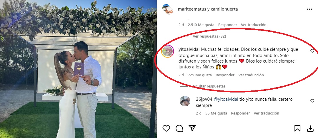Mensaje primo Arturo Vidal matrimonio Marité Matus y Camilo Huerta