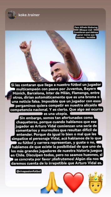 Carta Arturo Vidal situación Colo Colo