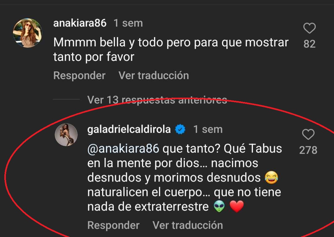 Gala Caldirola respondió a usuaria que criticó sus fotos