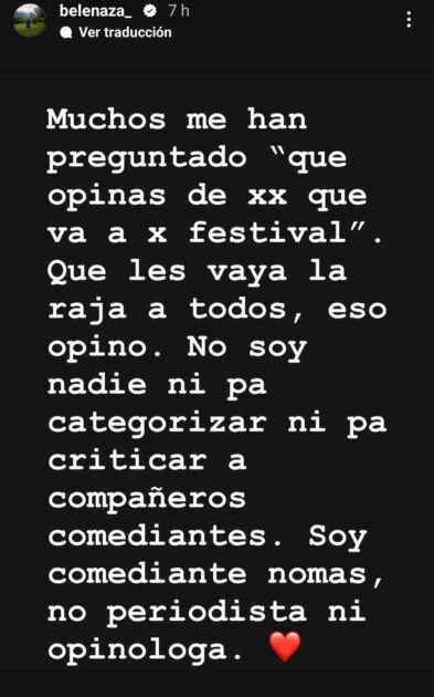 Belén Mora respondió a constante pregunta sobre los comediantes en el Festival
