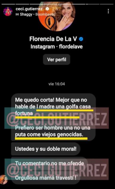 La dura opinión de Florencia de la V de Cecilia Bolocco