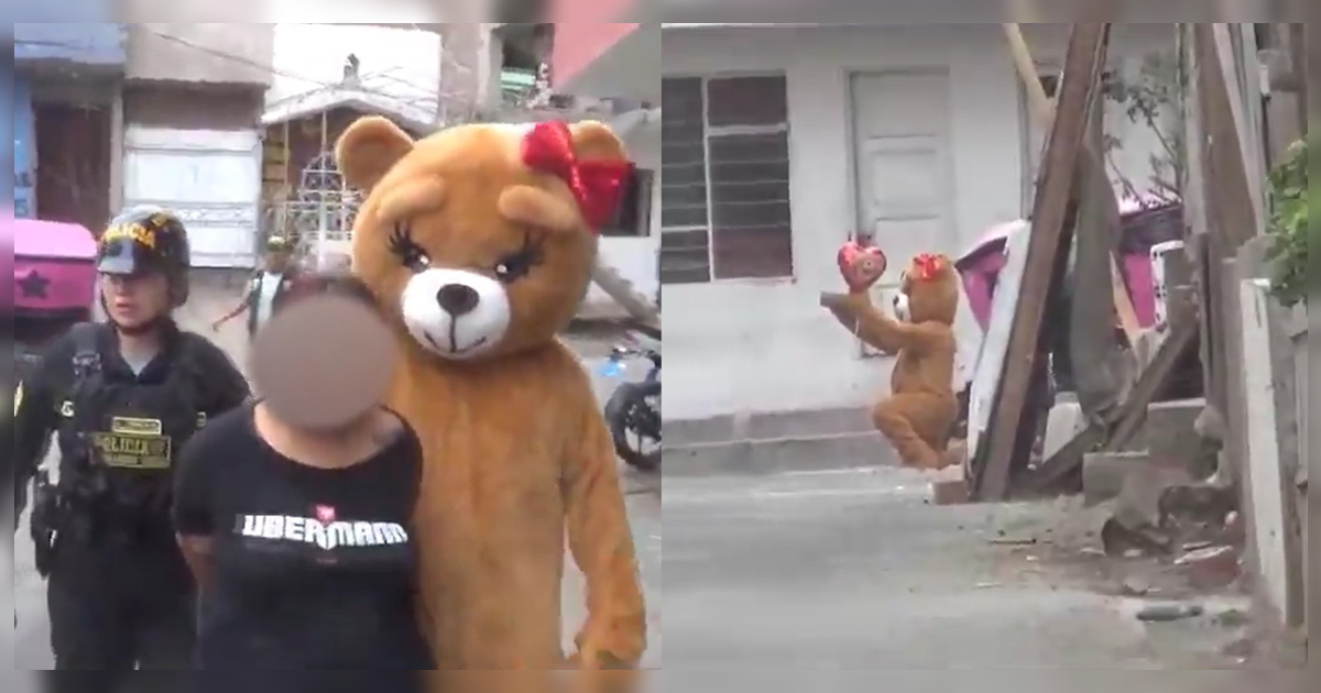 Policía peruano se disfrazó de oso gigante para detener a delincuentes que comerciaban drogas 