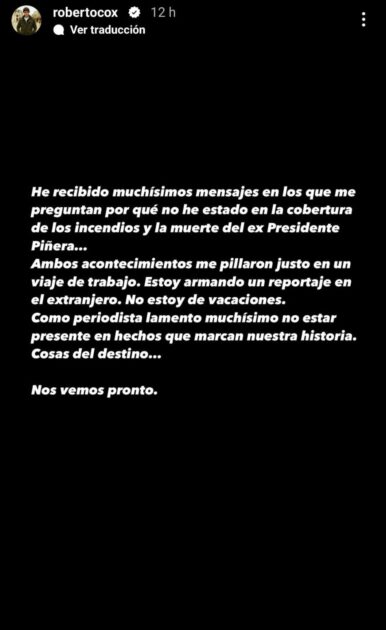 Roberto Cox aclaró motivo de su ausencia en coberturas de contingencia nacional: "No estoy de vacaciones" 