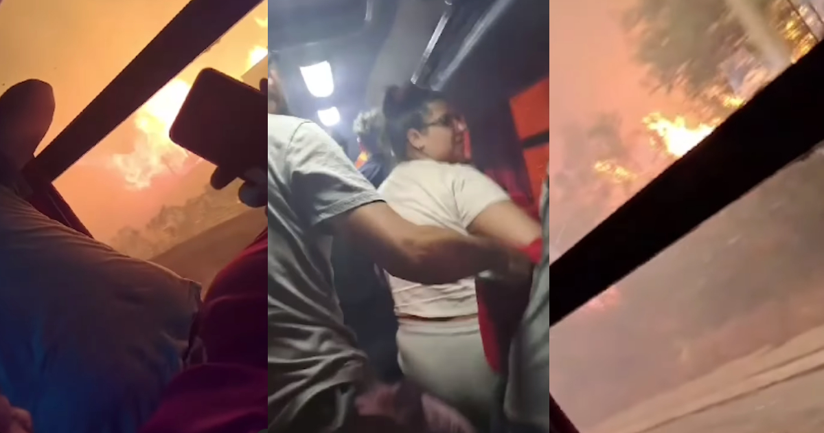 Viralizan angustiante video de bus con pasajeros en medio de las llamas en Quilpué: ¡Avanza, por favor!