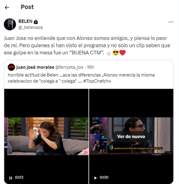 Belén Mora y su tajante respuesta ante crítica por supuesto desaire a Alonso Quintero en Top Chef VIP