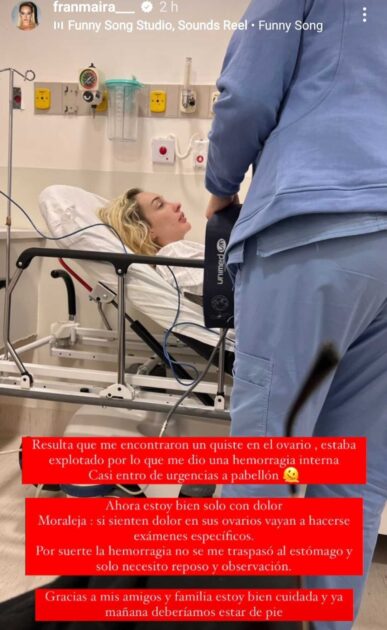 Fran Maira le detectaron quiste en el ovario