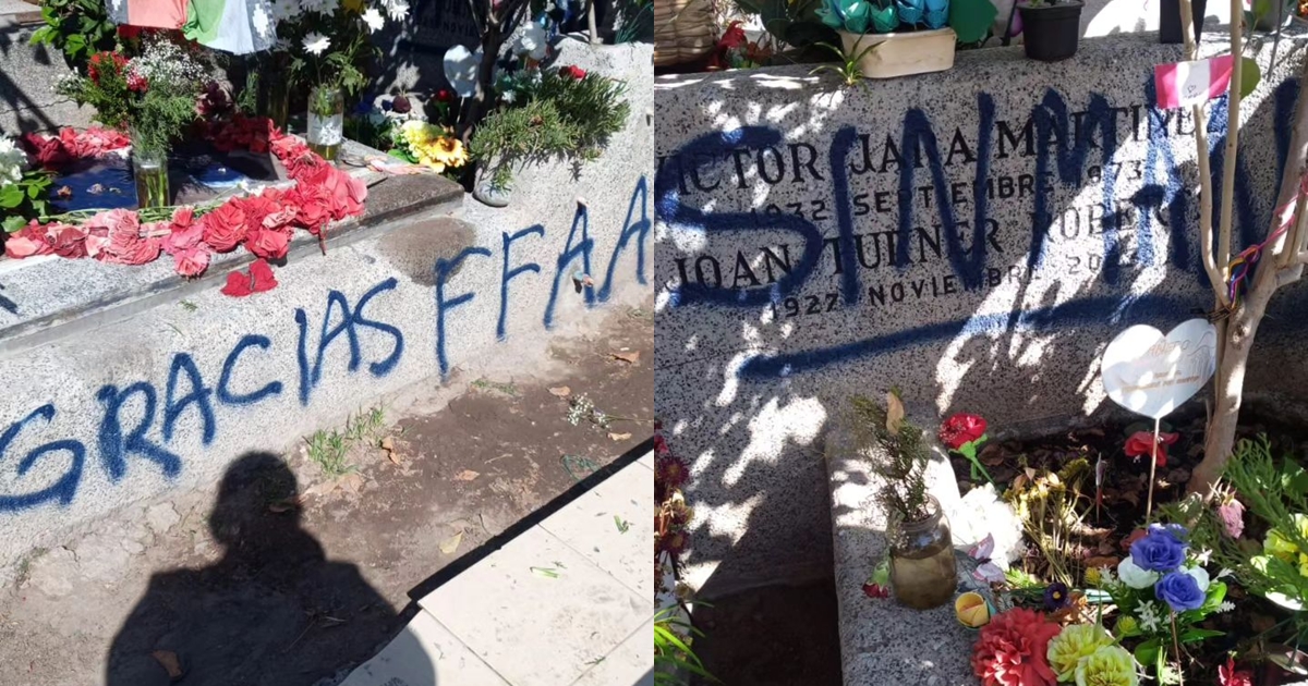 Vandalizan tumba de Víctor Jara y Joan Turner con rayados alusivos a Pinochet