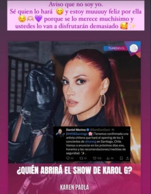 Karen Paola responde rumores: ¿teloneará a Karol G en Chile?