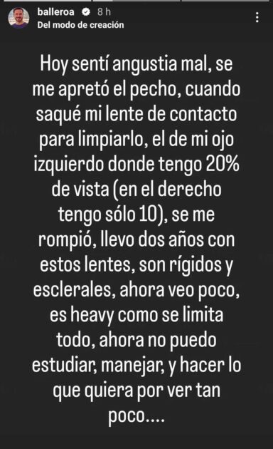 Álvaro Ballero rompió lente de contacto