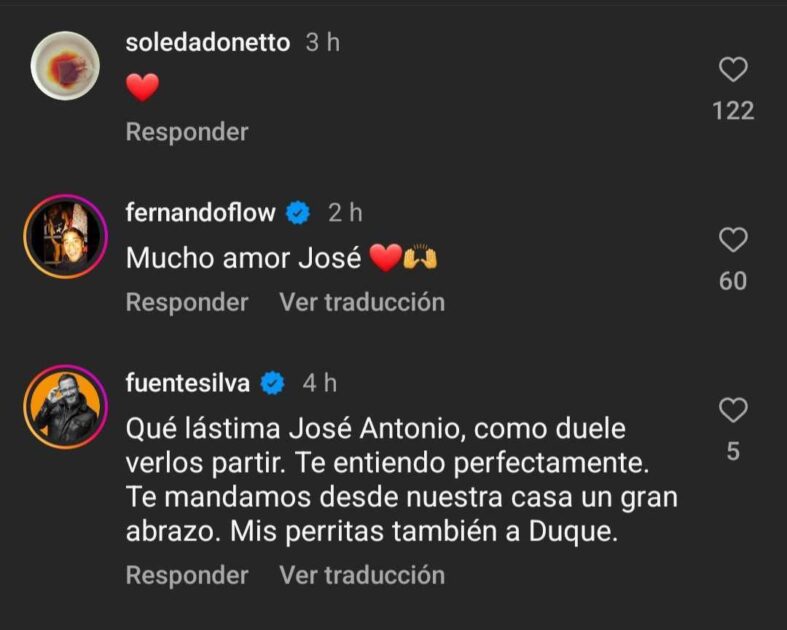 Mensajes en apoyo a José Antonio Neme por muerte de su perrito Duque