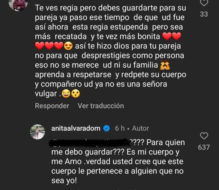 Anita Alvarado respondió a mujer que la criticó