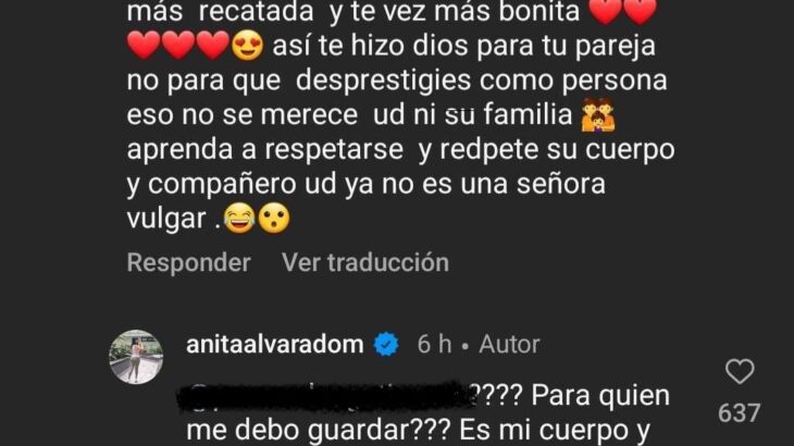 Anita Alvarado respondió a mujer que la criticó