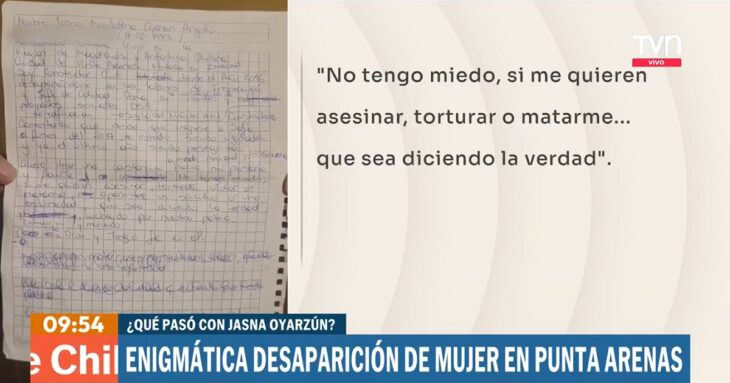 Carta de Jasna Oyarzún desaparecida en Punta Arenas