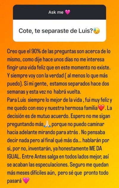 Coté López confirmó nueva separación con Luis Jiménez