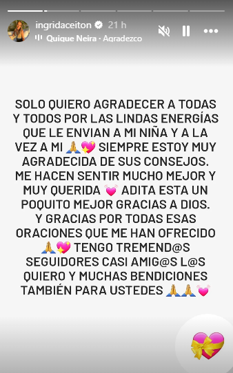 Ingrid Aceitón actualizó estado de salud de su hija Ada