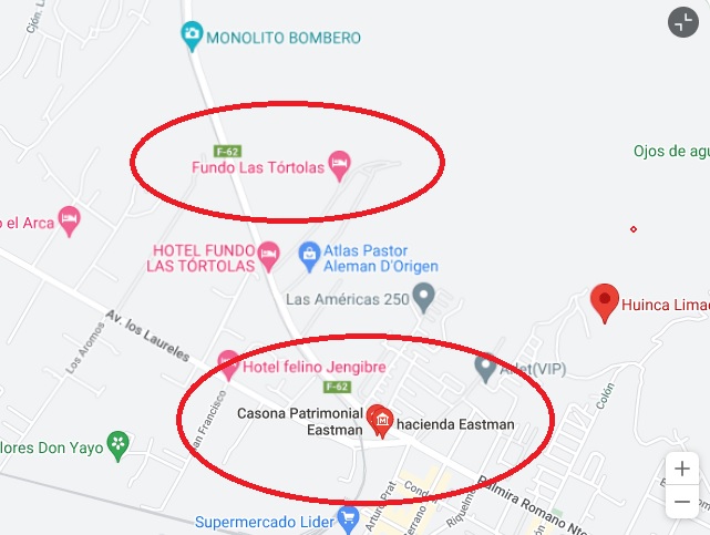 Distancia entre Casa Eastman y Fundo Las Tórtolas