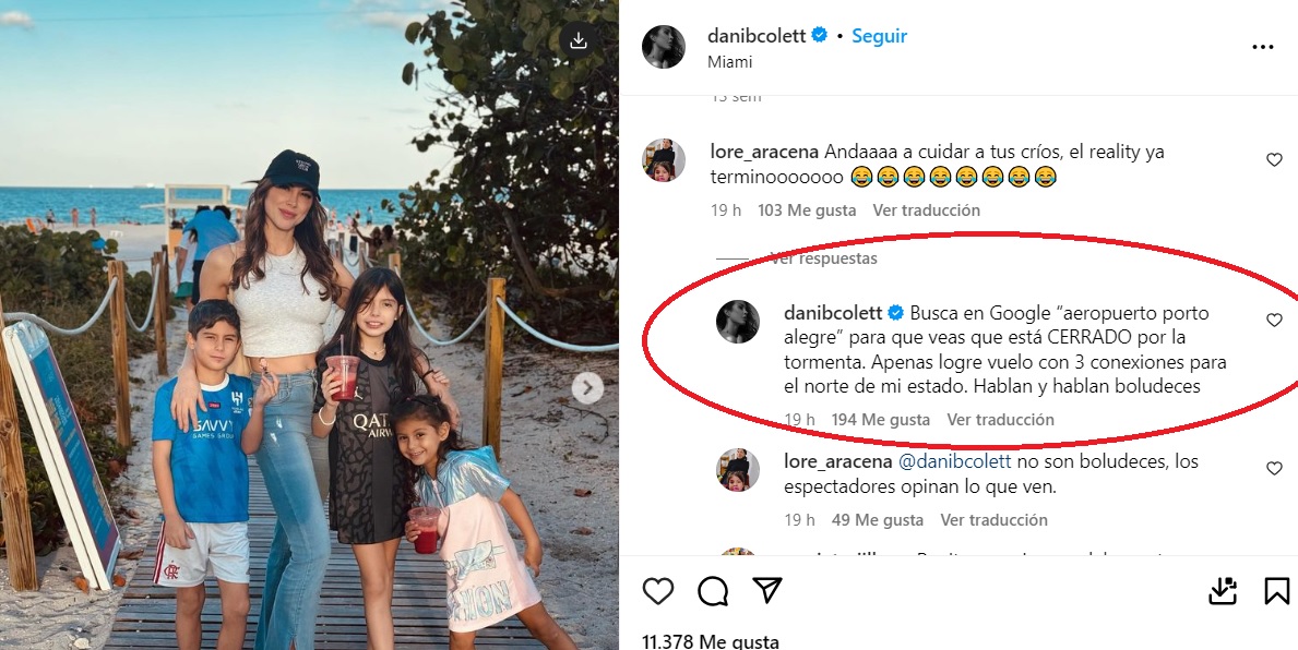 Daniela Colett respondió a usuaria que la cuestionó  y mandó a "cuidar a sus críos"