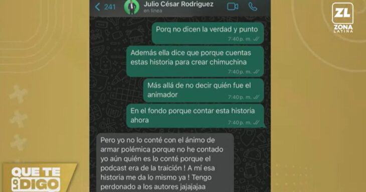 Julio César Rodríguez respondió al recado que le envió Jacqueline Cepeda, histórica productora de TV