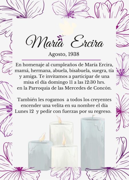 Misa por cumpleaños de María Elcira Contreras en Reñaca