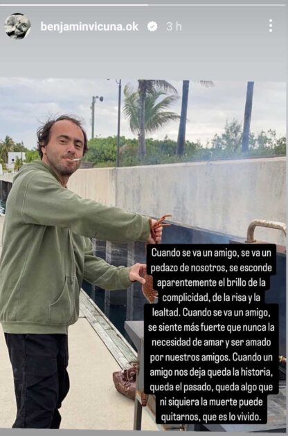 Benjamín Vicuña sufrió la pérdida de querido amigo y lo despidió en redes