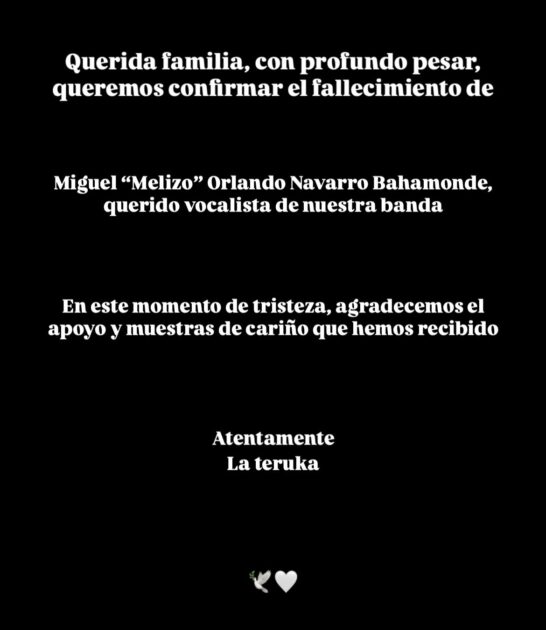 Falleció Miguel Navarro, vocalista de la banda La Teruka, en un violento accidente de tránsito en La Región de Los Ríos 