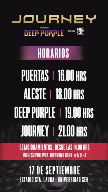 Horarios concierto Journey y Deep Purple