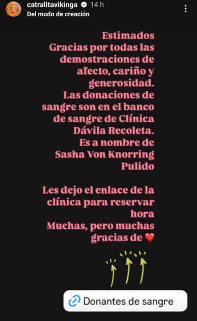 Catalina Pulido agradeció apoyo por salud de su hijo Sasha