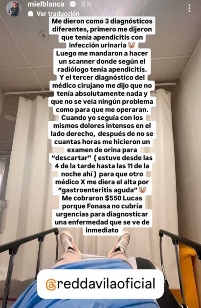 Miel Blanca sufrió complejo problema de salud y acusó atención negligente
