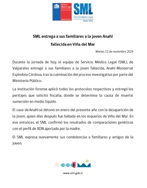 Servicio Médico Legal reveló causa de muerte de Anahí Espíndola