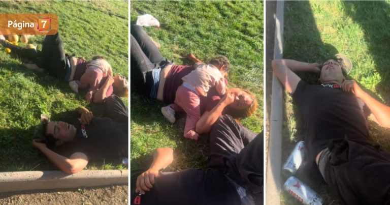 “Los padres ebrios”: registran indignante video de pareja durmiendo en una plaza junto a su bebé