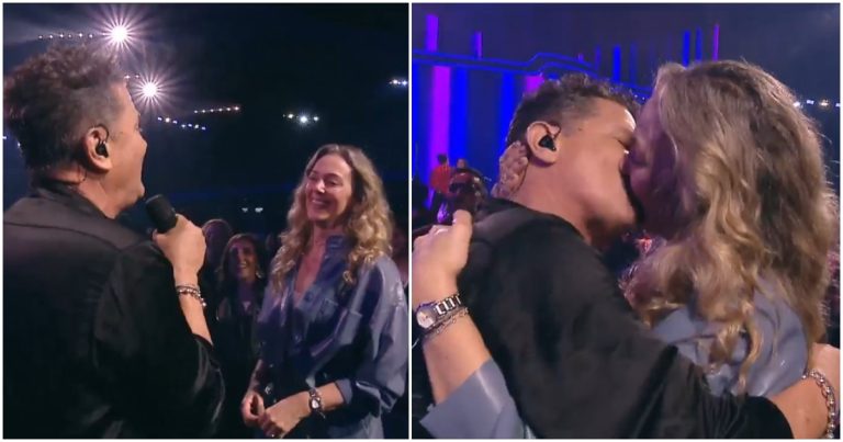 Carlos Vives le dio apasionado beso a su esposa, Claudio Elena Vásquez, durante su show en Viña 2025