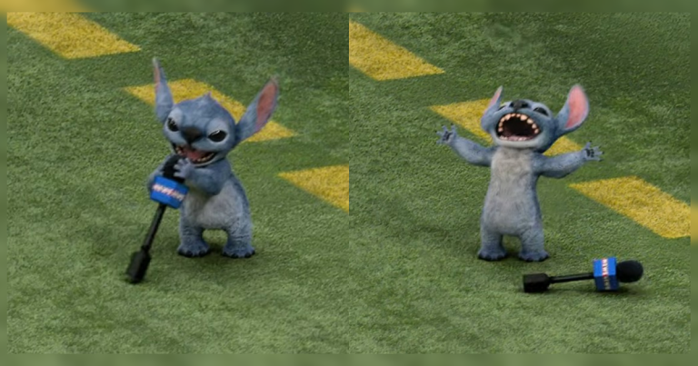 Stitch protagonizó hilarante momento en pleno Super Bowl 2025: así fue su caótica aparición
