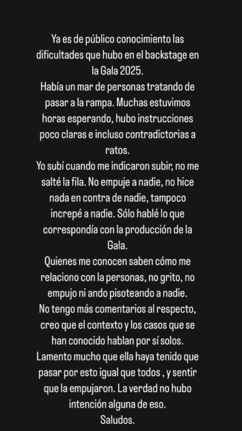 Carmen Zabala reaccionó a acusación de activista durante gala de Viña 2025