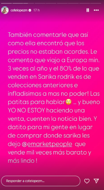 Coté López arremetió contra hija de Sarika Rodrik tras polémicos dichos por criticado ‘closet sale’