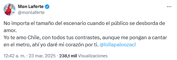Mon Laferte entregó impecable show en Lollapalooza Chile: "No importa el tamaño del escenario"